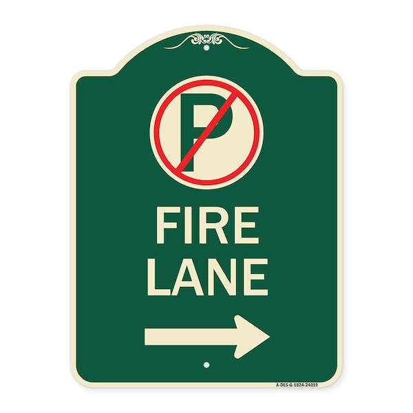 Fire Lane No Parking and Right Arrow Heavy-Gauge Aluminum Sign, 24" x 18", G-1824-24019